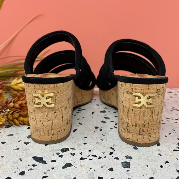 Sam Edelman Yukon Black Suede Strappy Women’s Wedge Cork Sandals Sz 7 - Picture 6 of 11